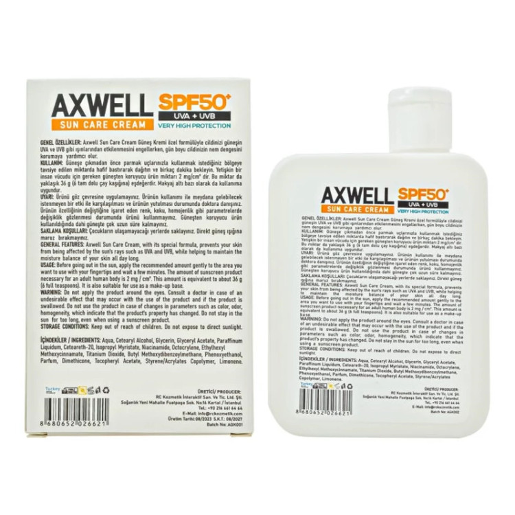 ضد آفتاب آکسول AXWELL ضد لک اس پی اف 50 حجم 100 میل محافظت بسیار قوی