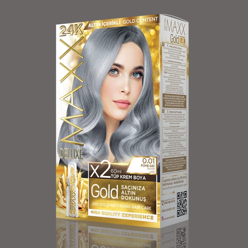 کیت رنگ موی مکس دلوکس شماره 0.01خاکستری دودی  Maxx Deluxe Golden Beauty 24k Gold Content 0.01