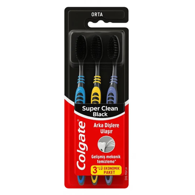 مسواک کلگیت مدل Super Clean Black بسته 3 عددی (اقتصادی)